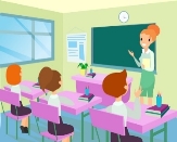 Premium Vector | Teacher in classroom with kids. Female teacher in class,  children preschool studying